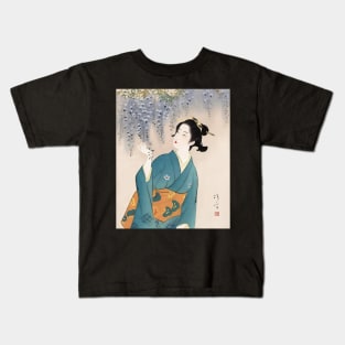 Japanese Geisha Art - Flower of Affinity by Kaburagi Kiyokata Kids T-Shirt